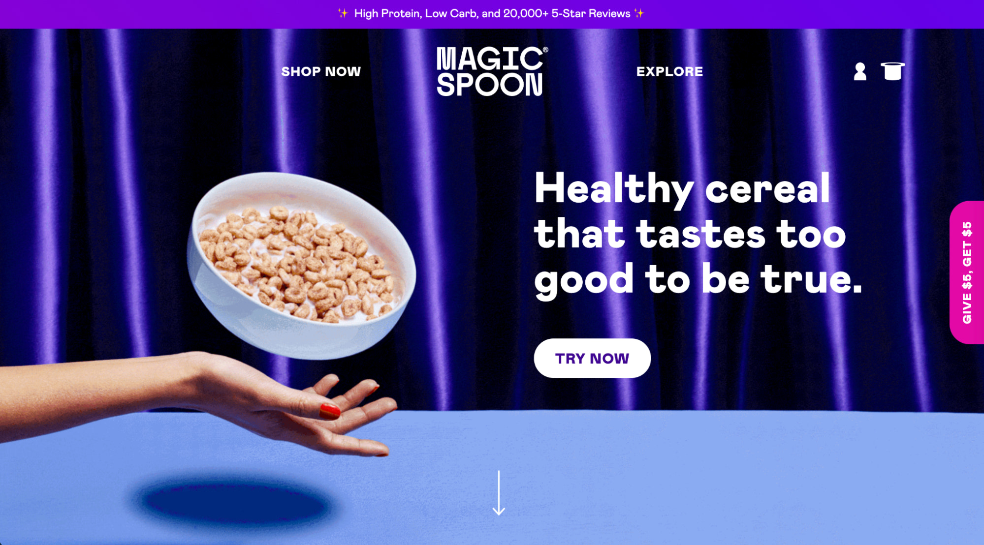 来自Magic Spoon的网页设计示例,这是一家销售谷物的DTC公司