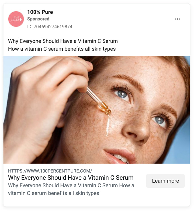 100% Pure Facebook广告截图