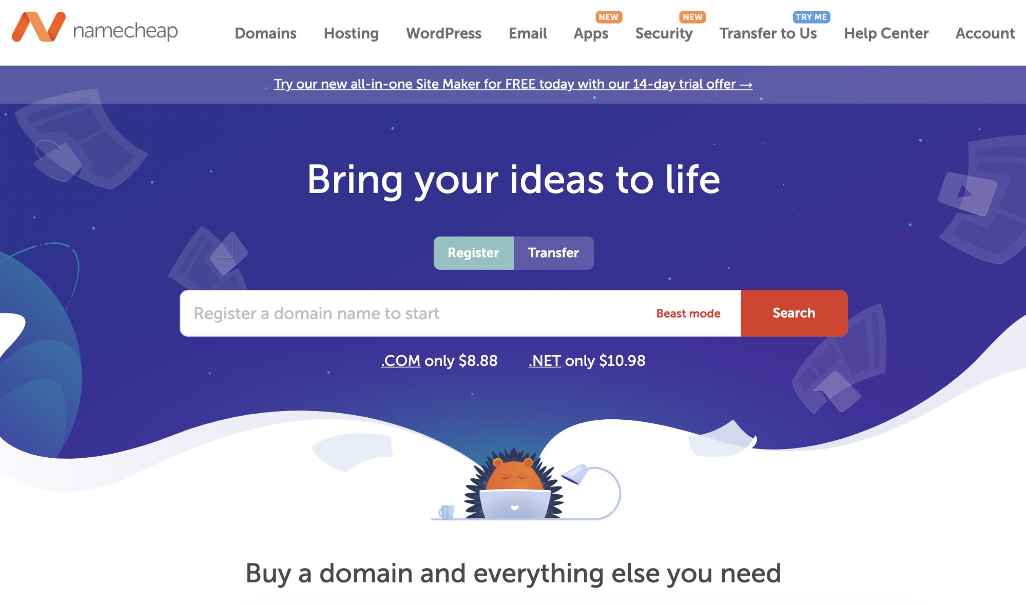 Namecheap域名注册工具的截图