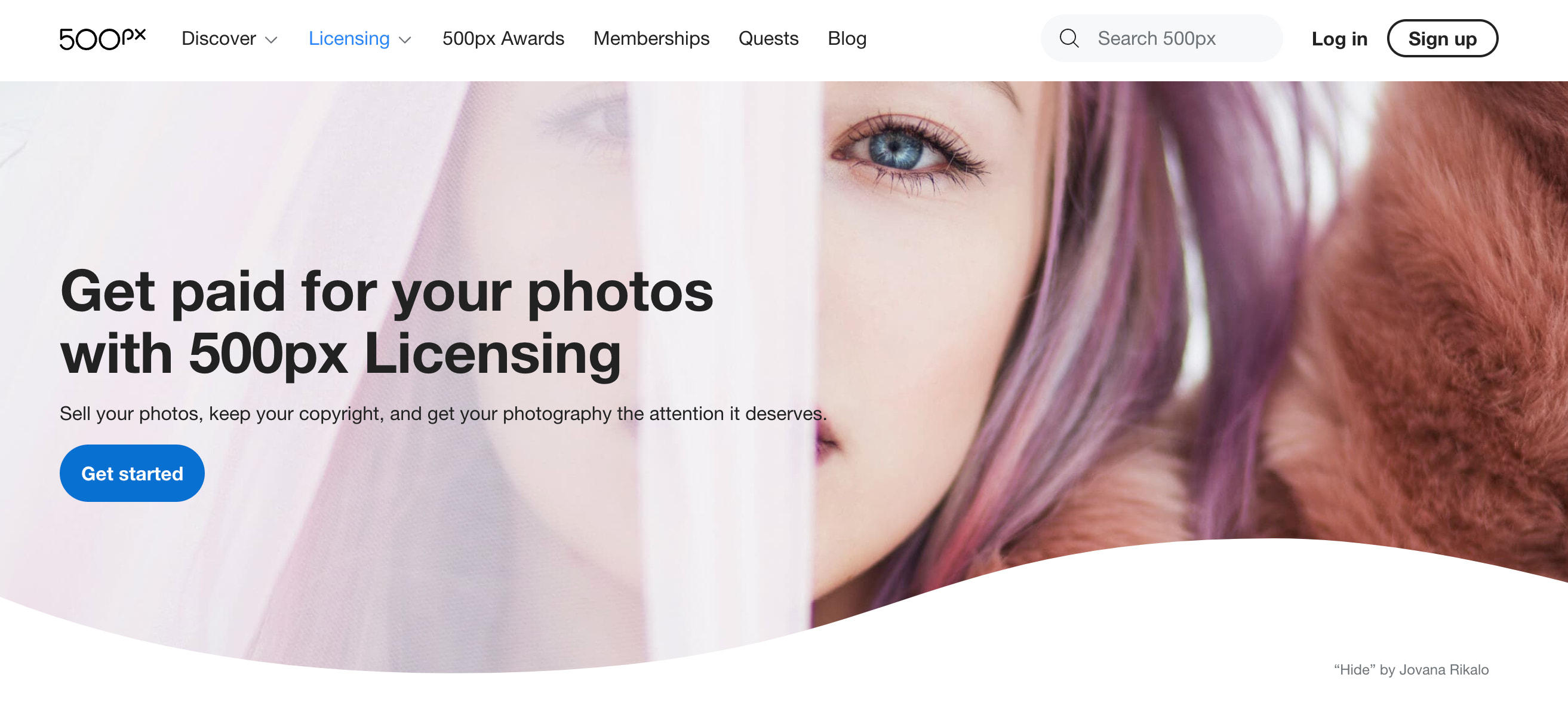 Screenshot of the 500px licensing page, featuring the photograph
