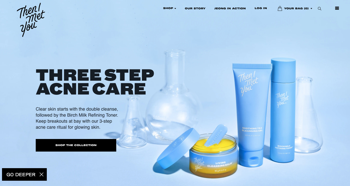 《Then I Met You》的网站以长春花蓝和阳光黄色的独特组合为特色。