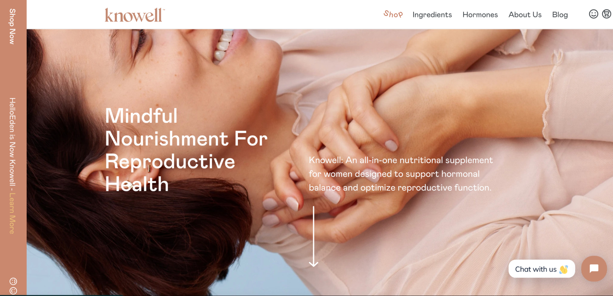 Knowell的网页设计突出了公司营养补充剂的信息