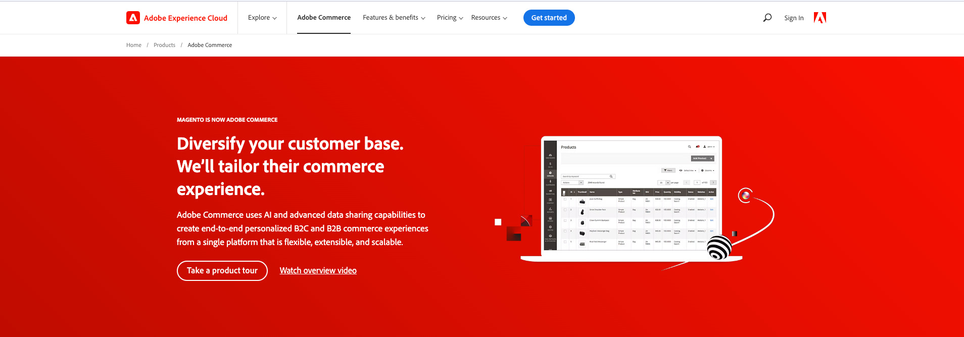 Adobe Commerce home page.