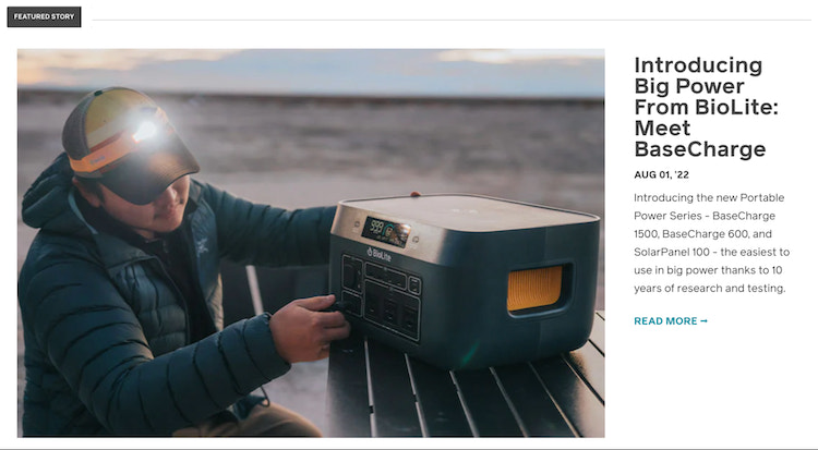 BioLite博客文章截图,标题为“介绍BioLite的强大力量:满足BaseCharge”