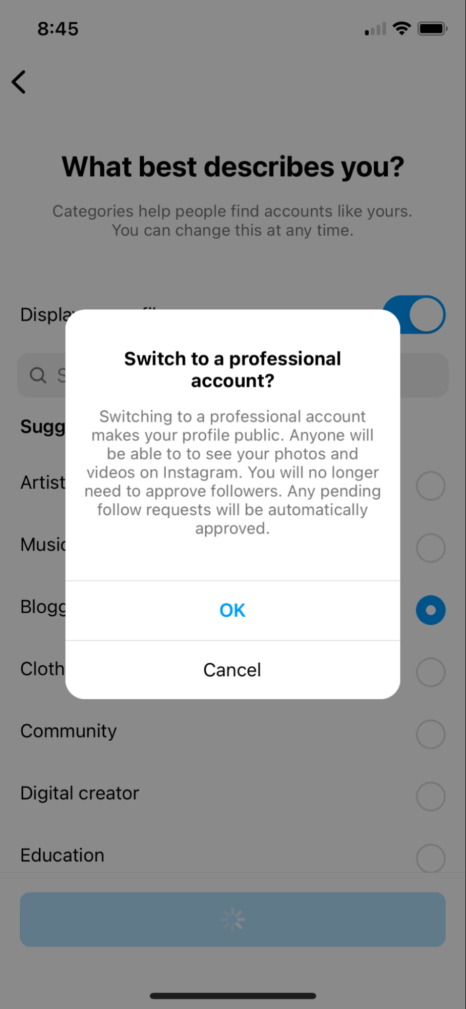 switch to creator profile