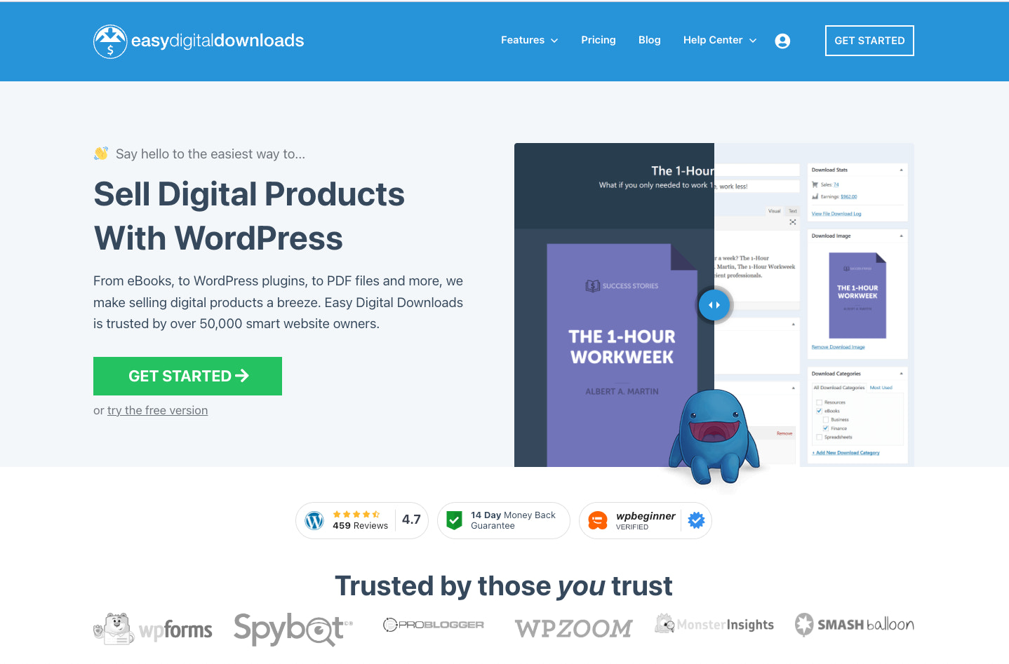 Easy Digital Downloads home page.