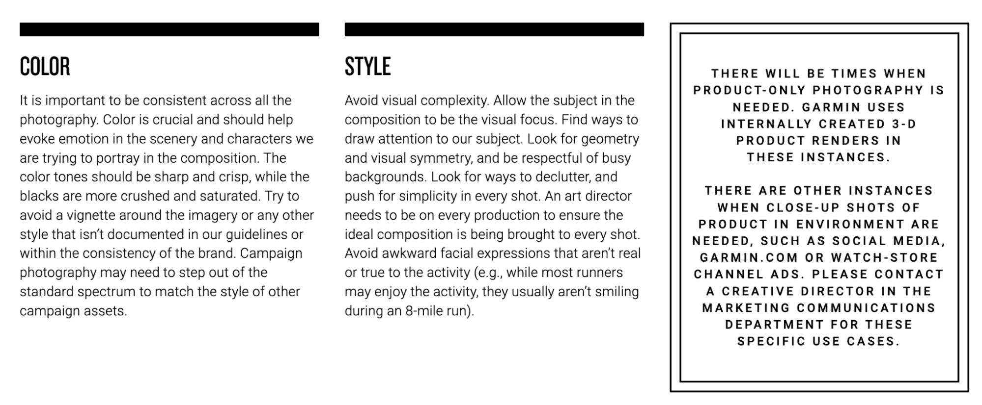 Screenshot of Garmin photography guidelines