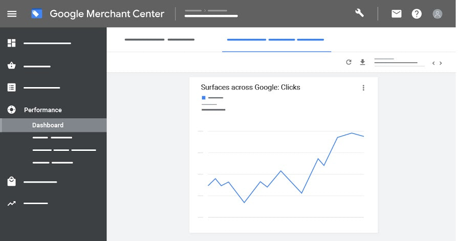 Google Merchant Center Dashboard的一个示例显示了Google表面的示例图:点击