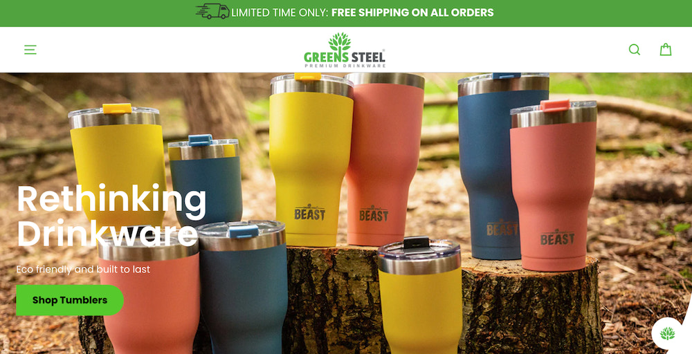 green Steel Premium Drinkware Shopify网站截图