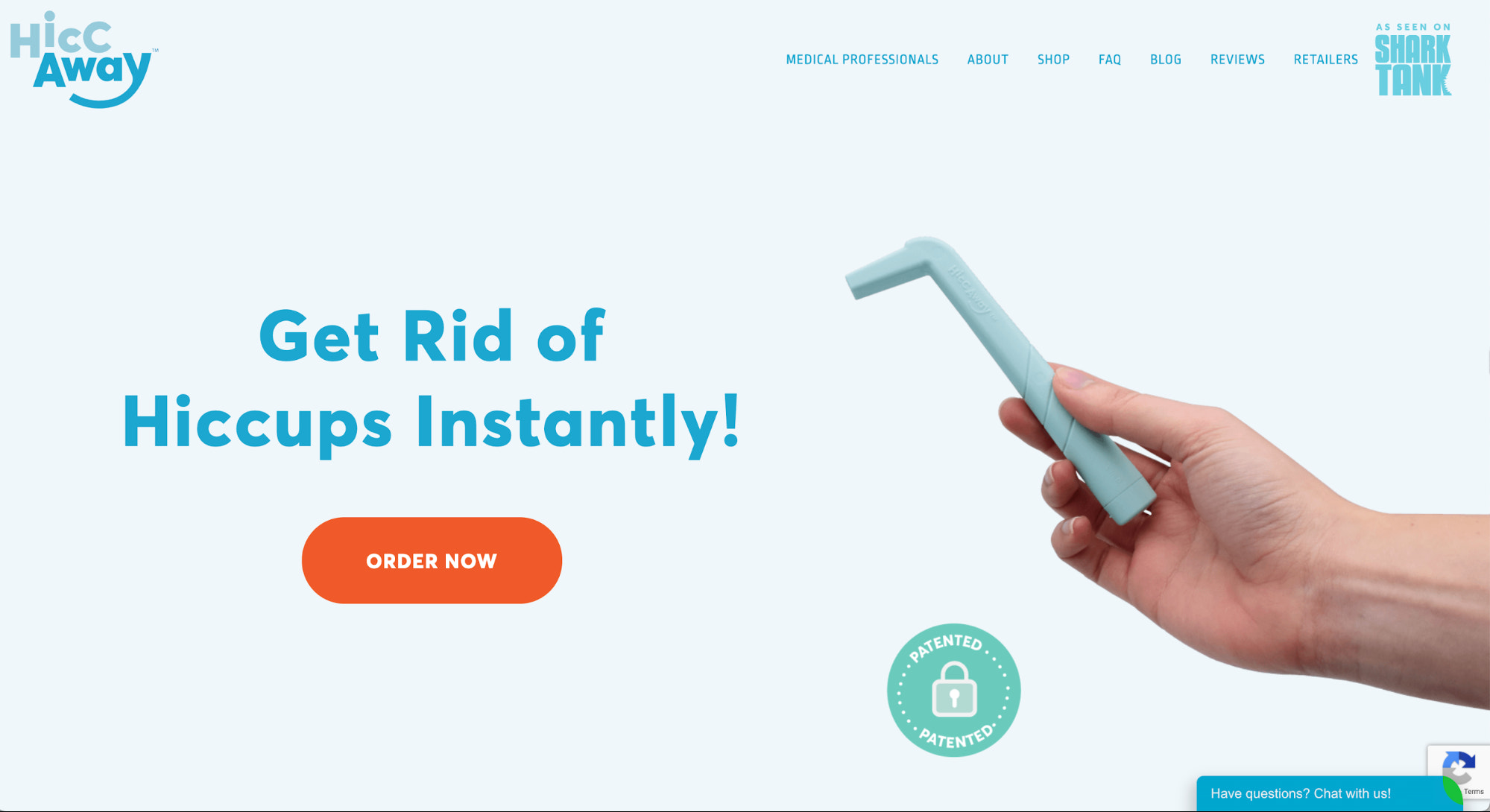 Blue Hicc Away drinking straw to stop hiccups.