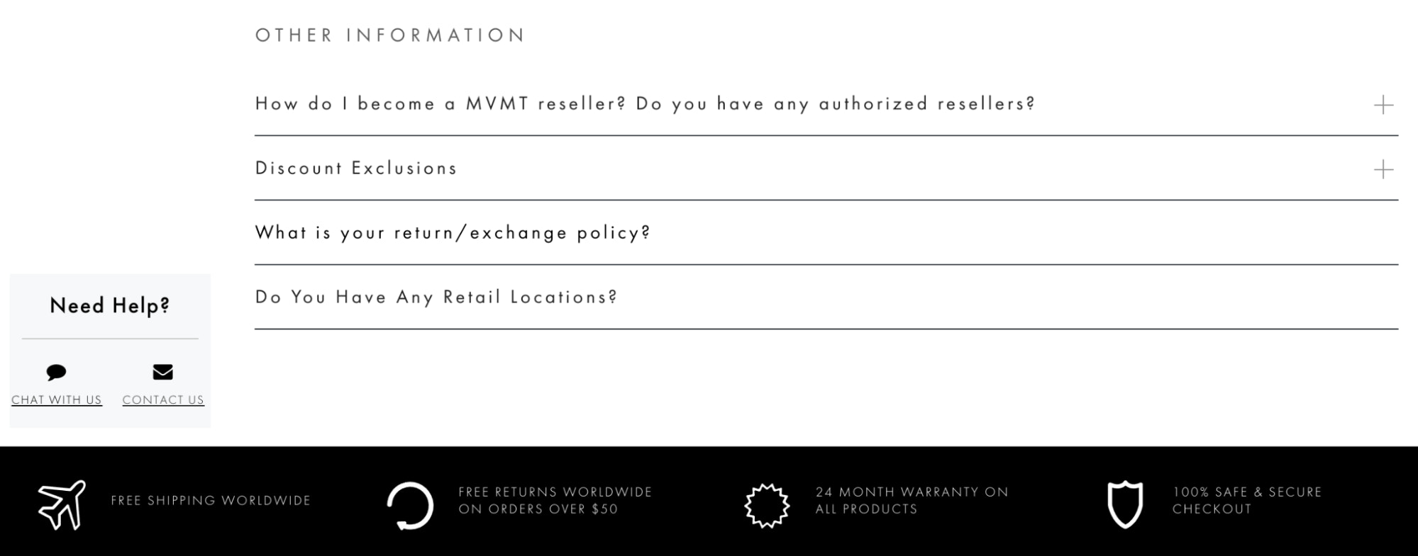 MVMT手表常见问题页面示例