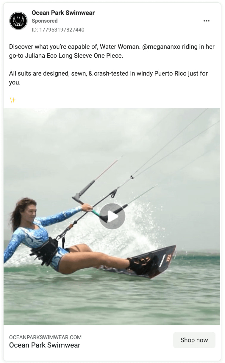 Ocean Park Swimwear Facebook ad example