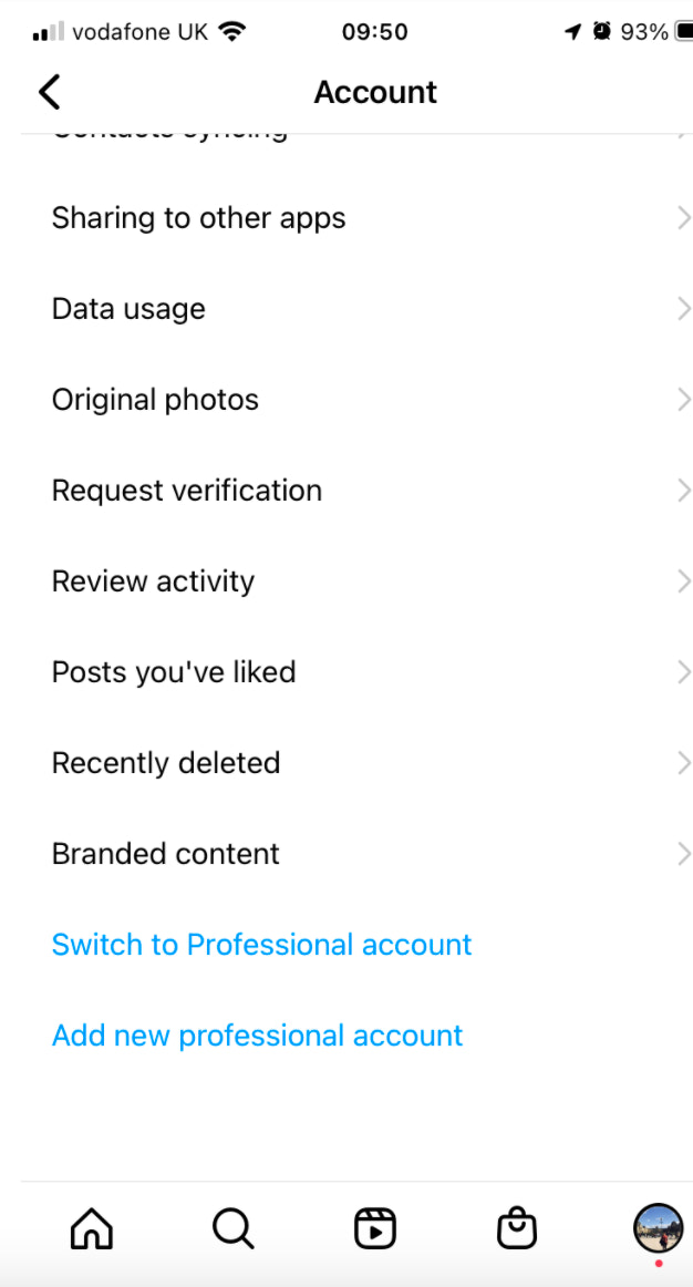 Screenshot of account backend
