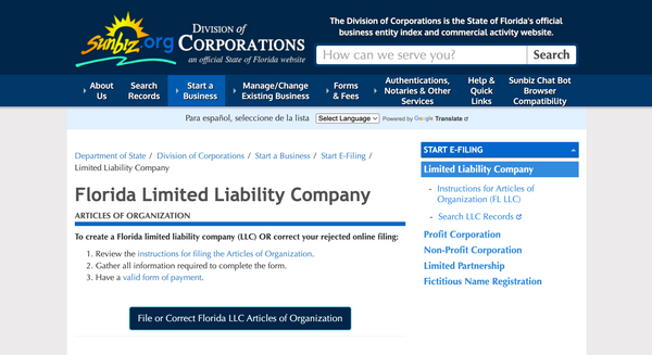 存档佛罗里达州组织章程