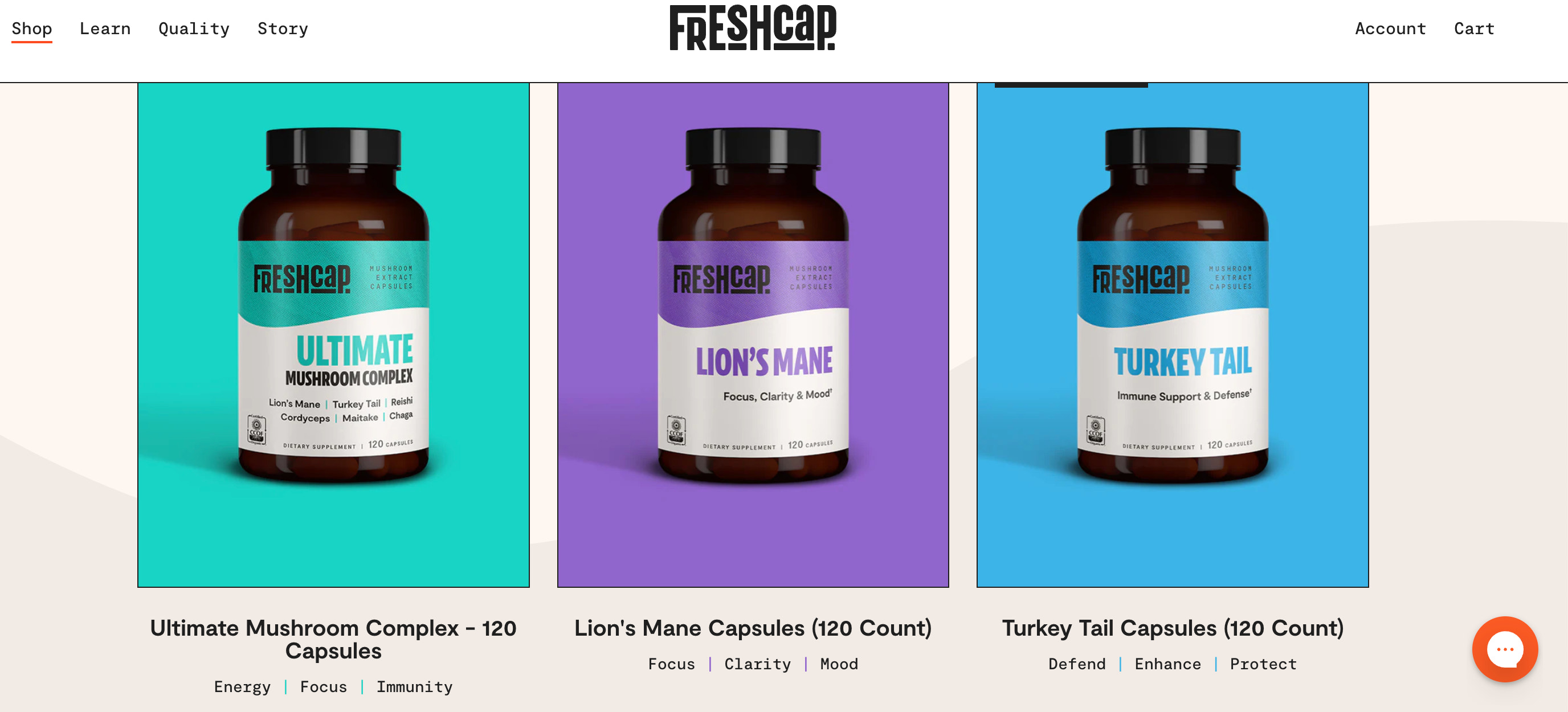 FreshCap’s website uses a carousel to show products and the benefits of eating them.