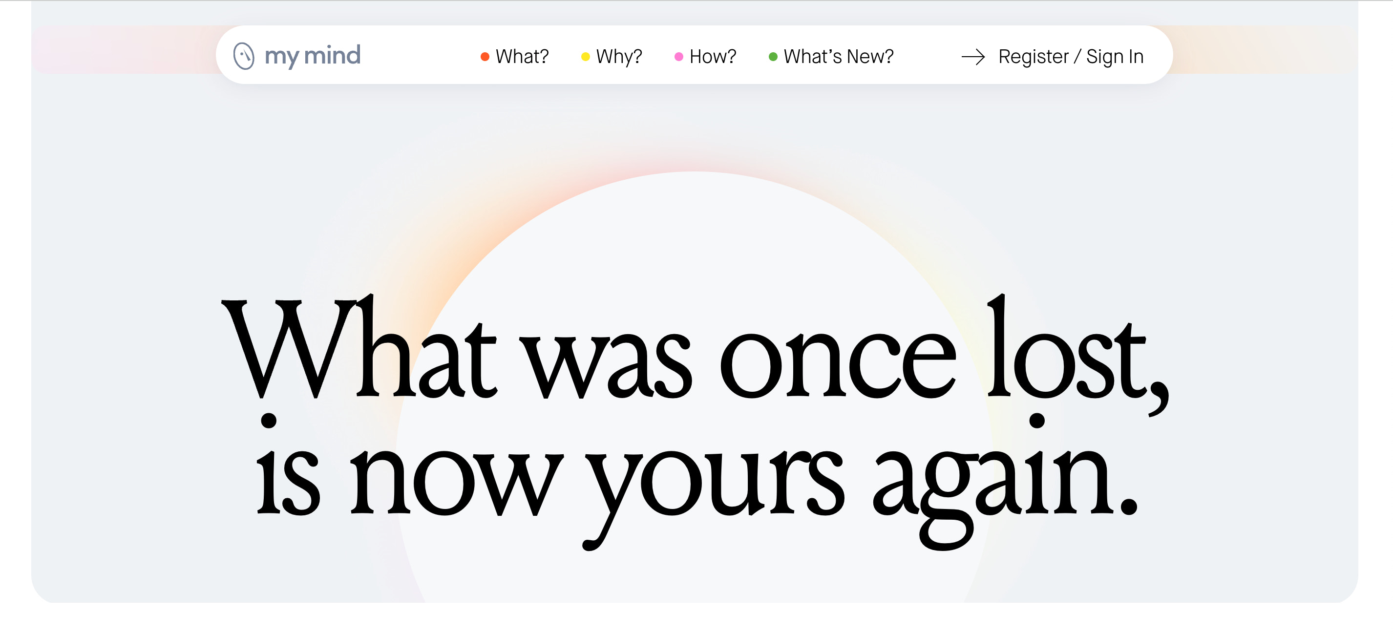 Mymind’s website has a circle with a gradient colored background over heading text.