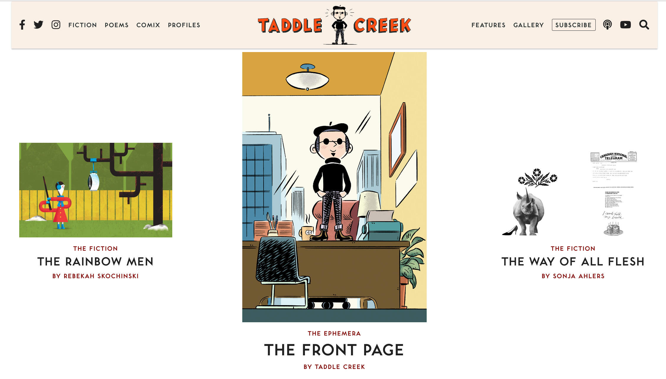 图像s for 3 articles in this month's Taddle Creek magazine.