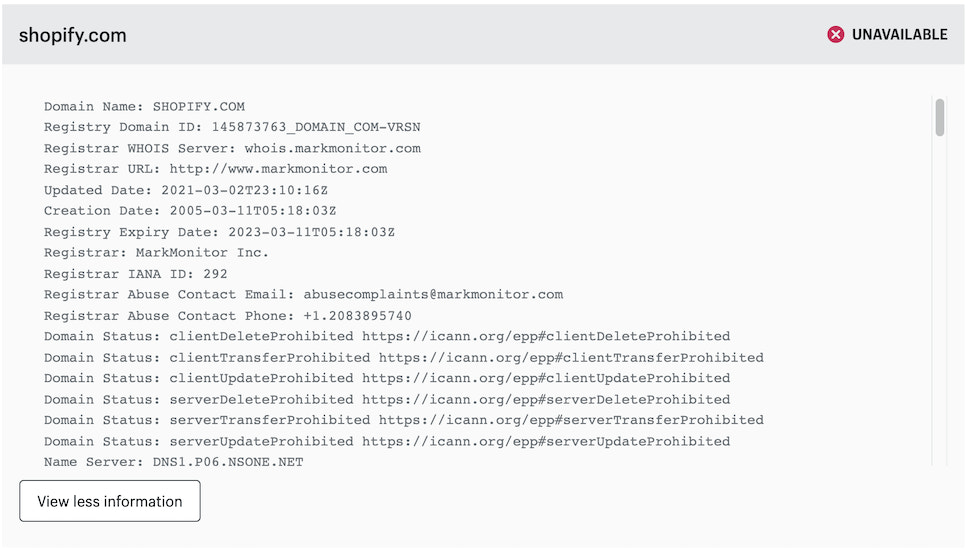 Shopify WHOIS info