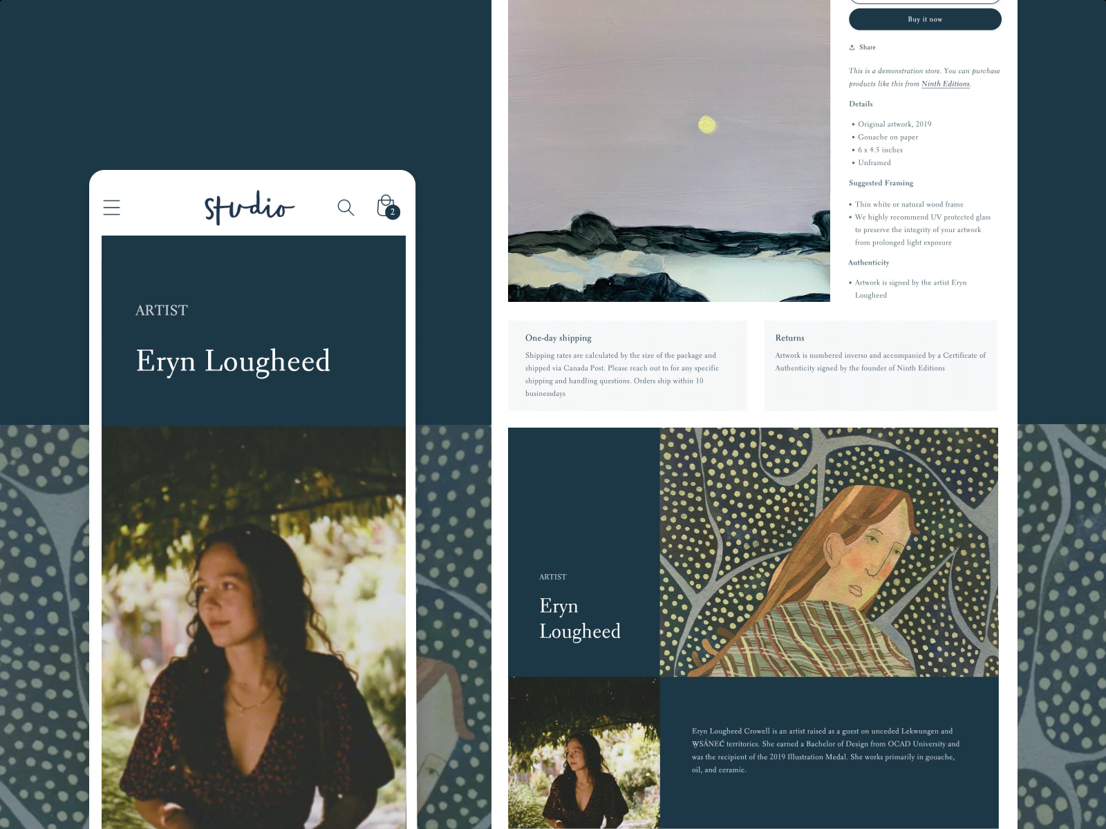 移动和桌面视图的工作室,最新的免费主题由Shopify设计与艺术家和策展的收藏。