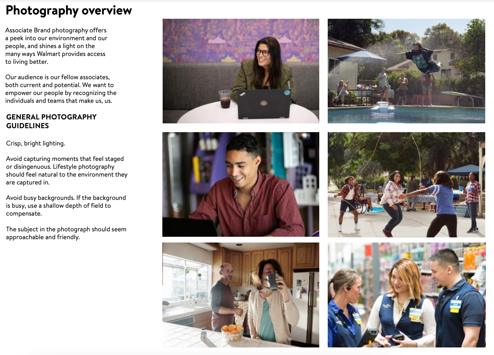 Walmart photography guidelines with example lifestyle images that adhere to the guidelines