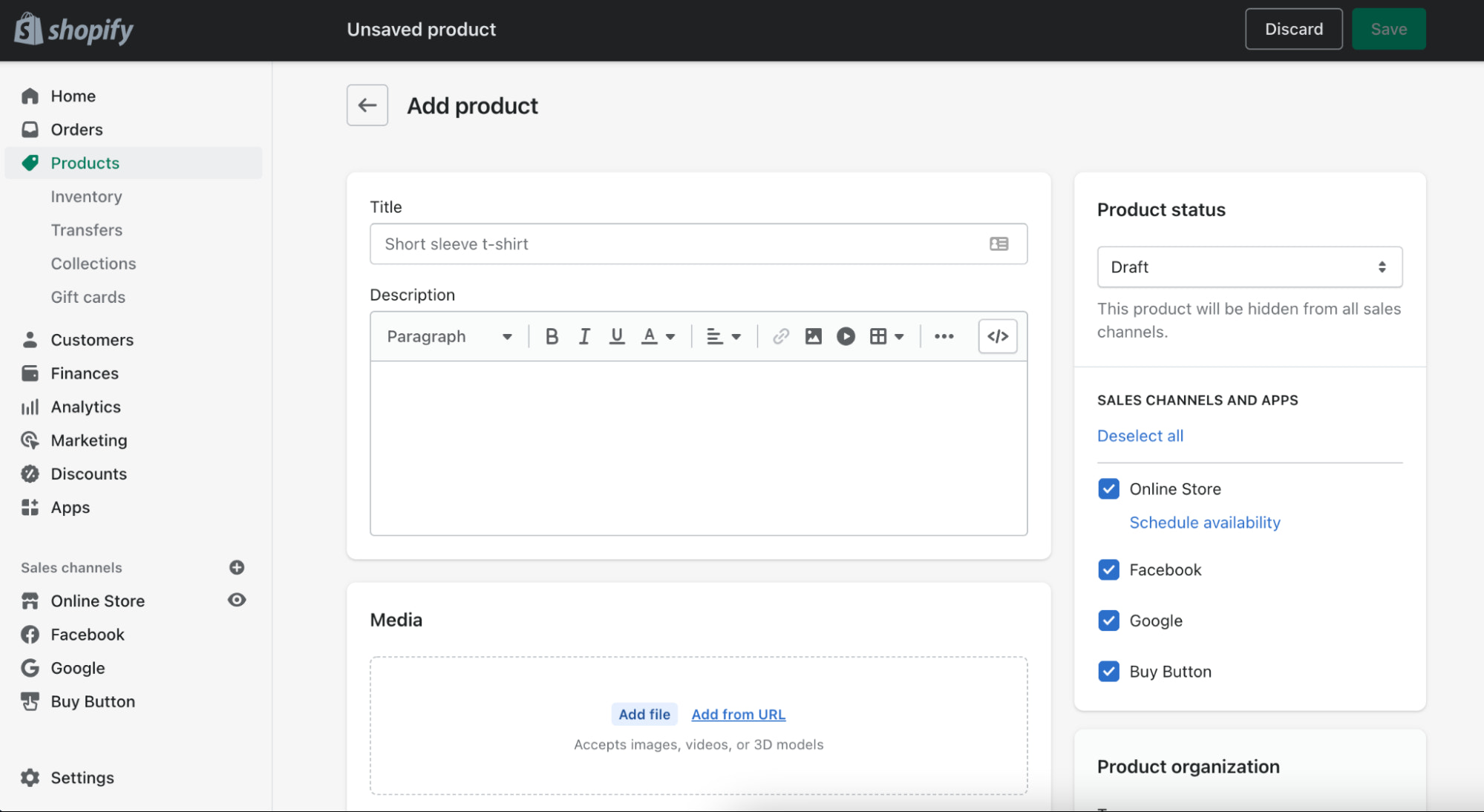 Adding a product to Shopify store