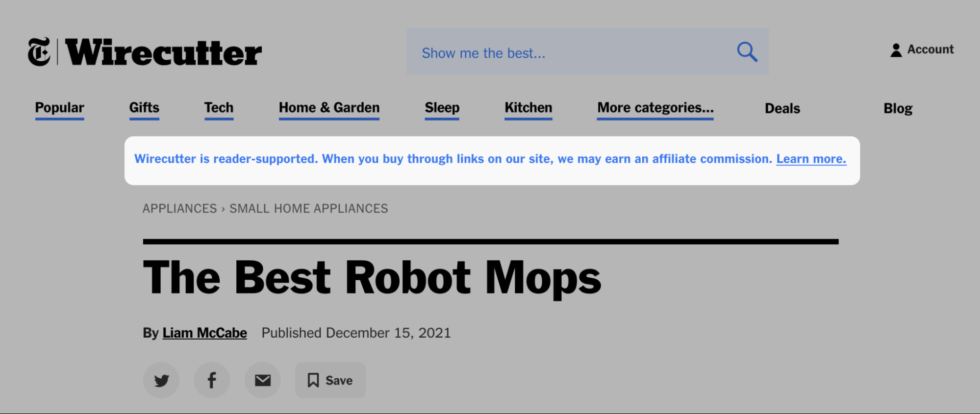 Example of Wirecutter placing an affiliate link on its page to drive clicks
