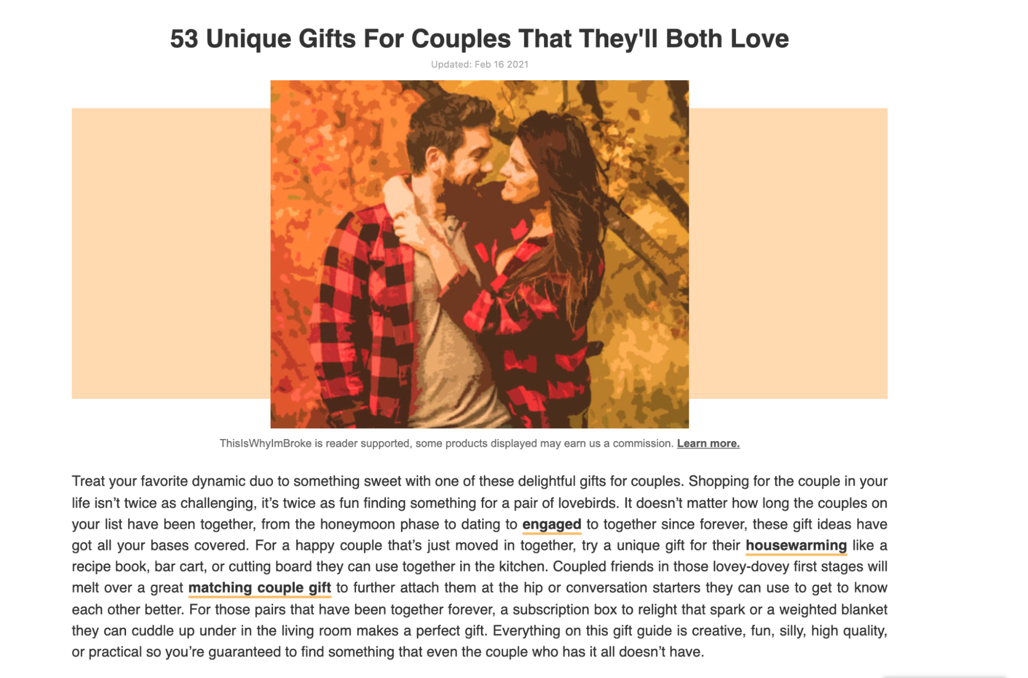 Example of a product round up via a gift guide to place affiliate links to drive purchases