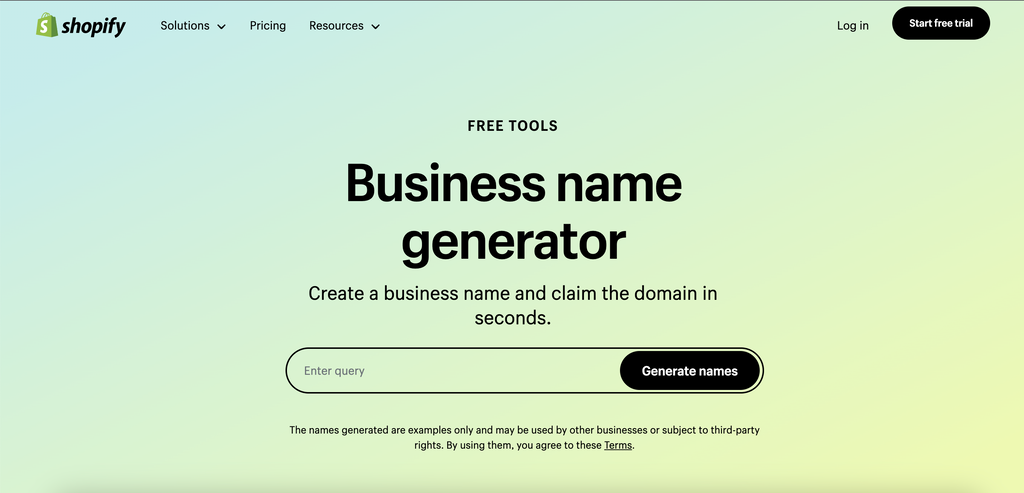 Shopify's free Business Name Generator tool