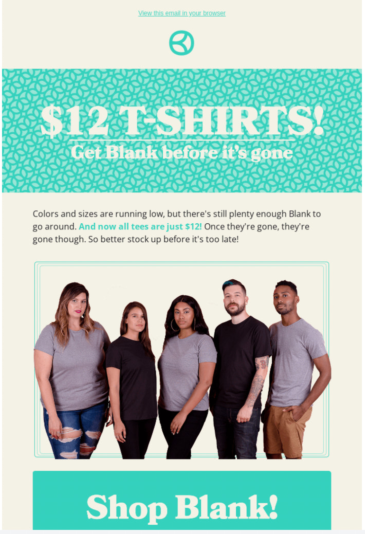 Cotton Bureau’s email call to action containing information about print-on-demand products.