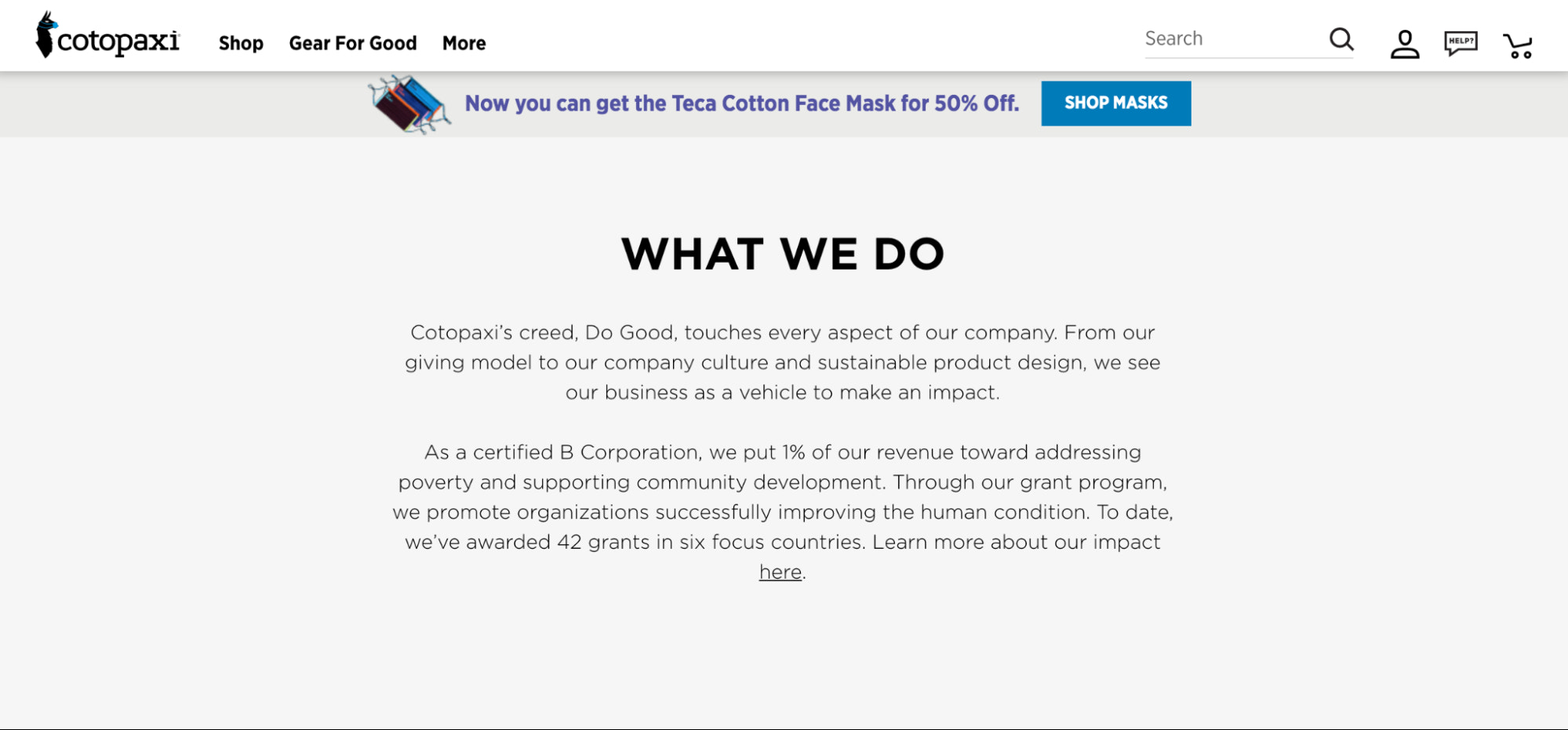 Cotopaxi关于我们页面的例子