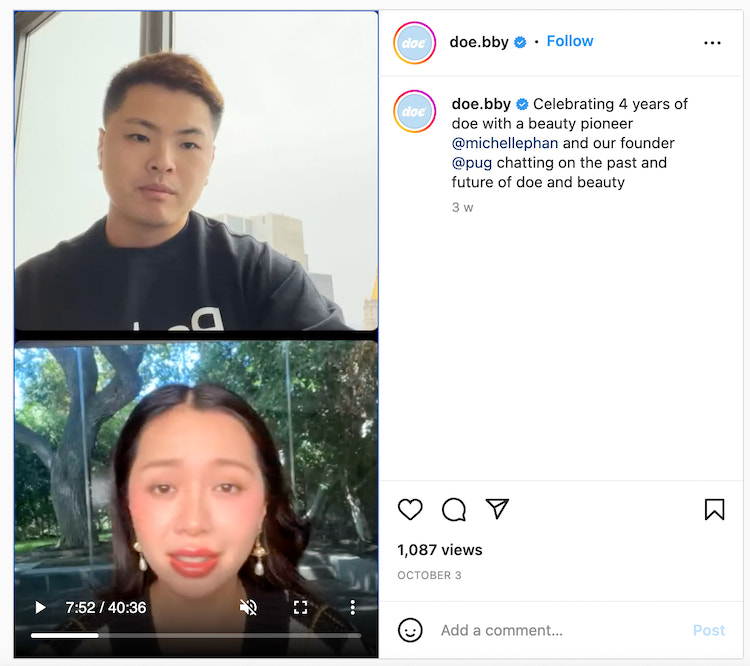 Instagram Live video hosted by Doe Beauty and Michelle Phan to celebrate the brand’s fourth birthday.