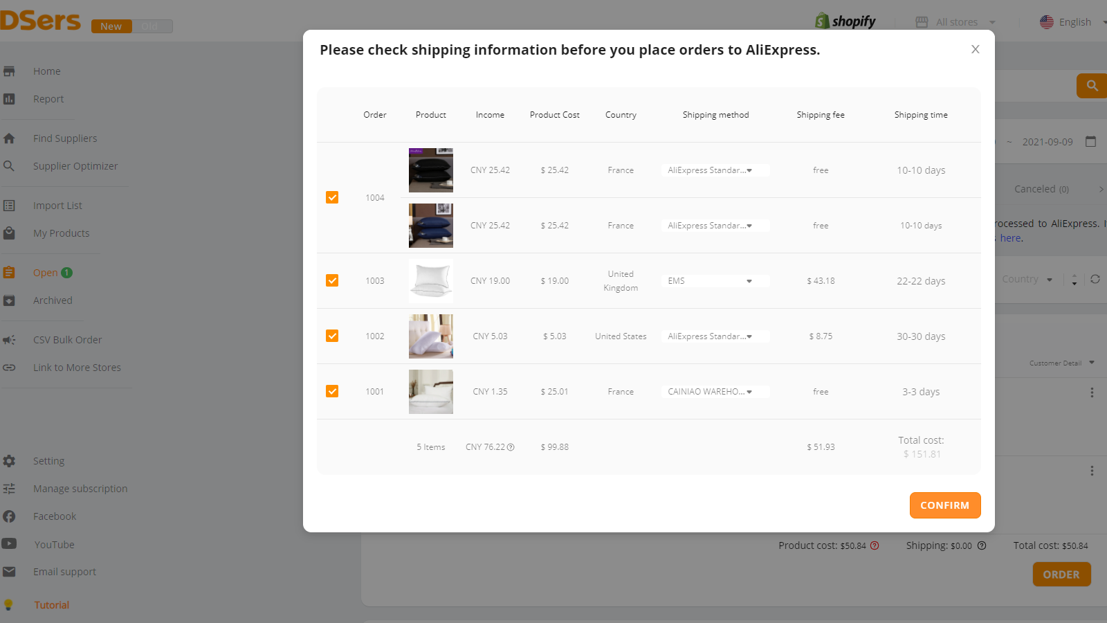 DSers and shipping info