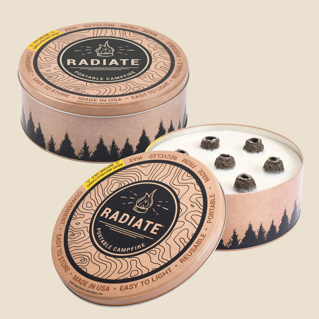 Detailed product photo of a portable campfire in a tin