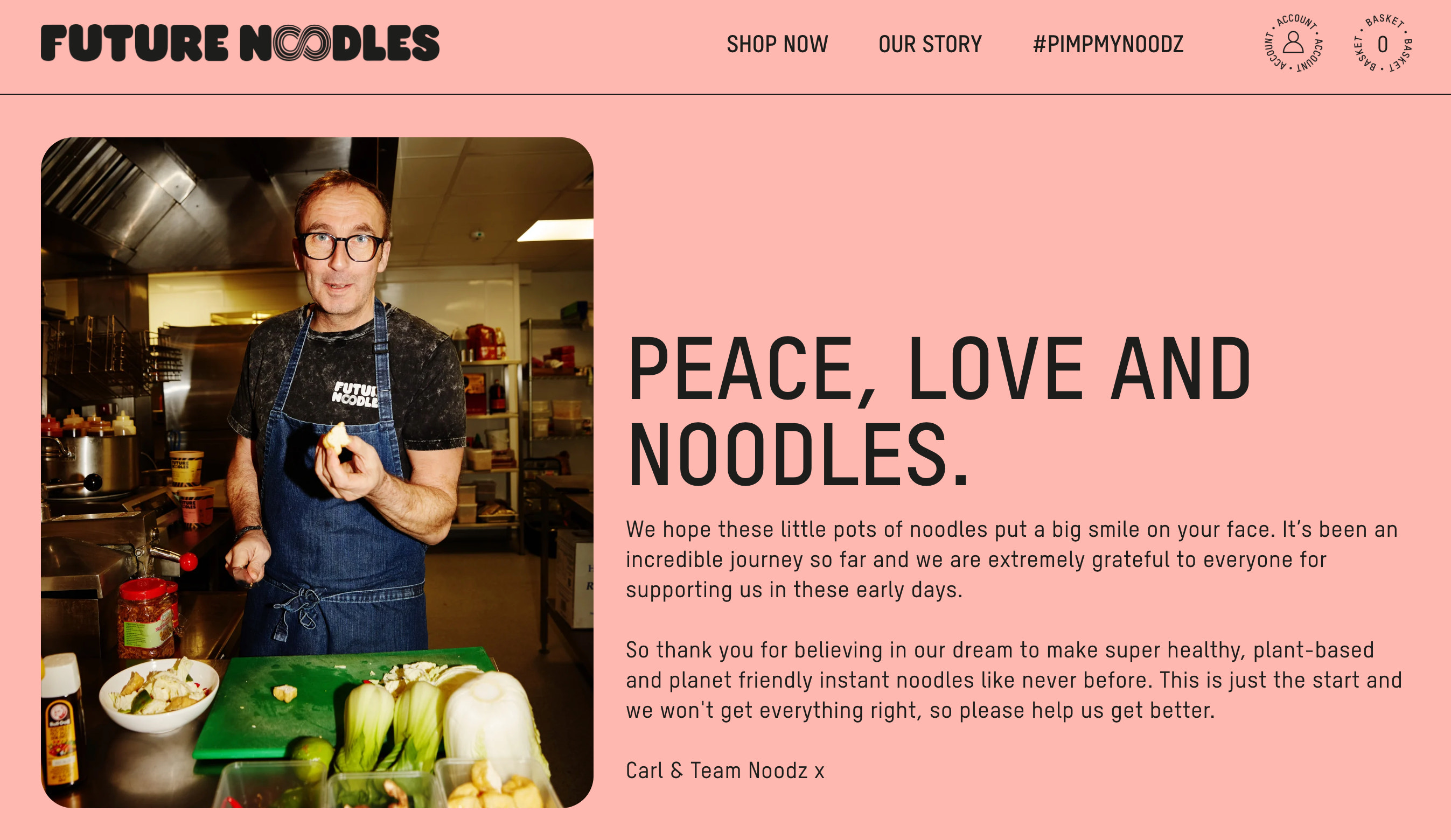 Ecommerce about page for online business Future Noodles