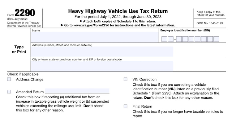 screenshot of Form 2290