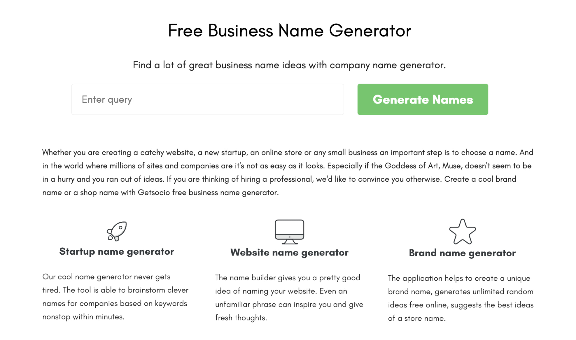 Getsocio online shop name generator