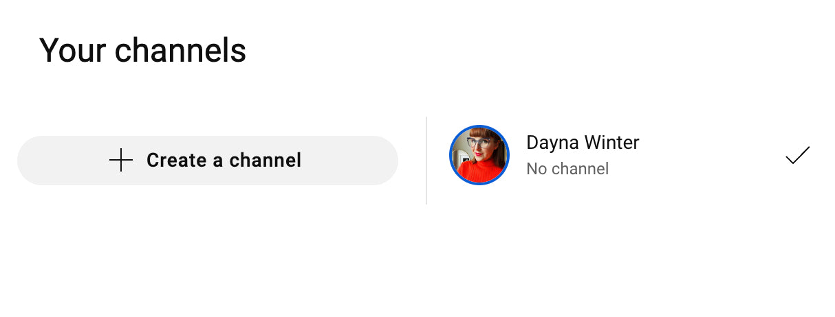 显示“创建频道”选项的YouTube频道创建流程的屏幕截图