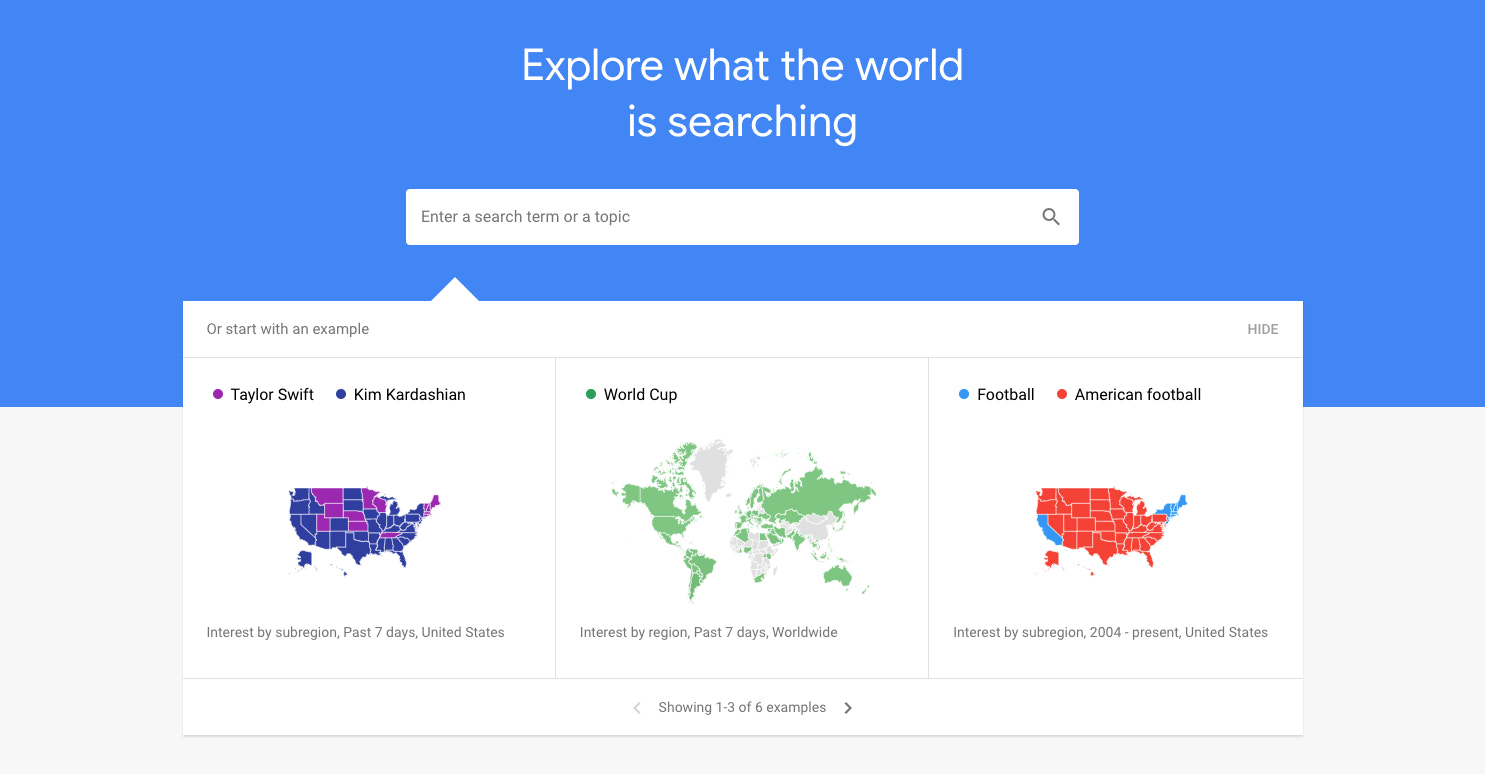 谷歌趋势主页的截图