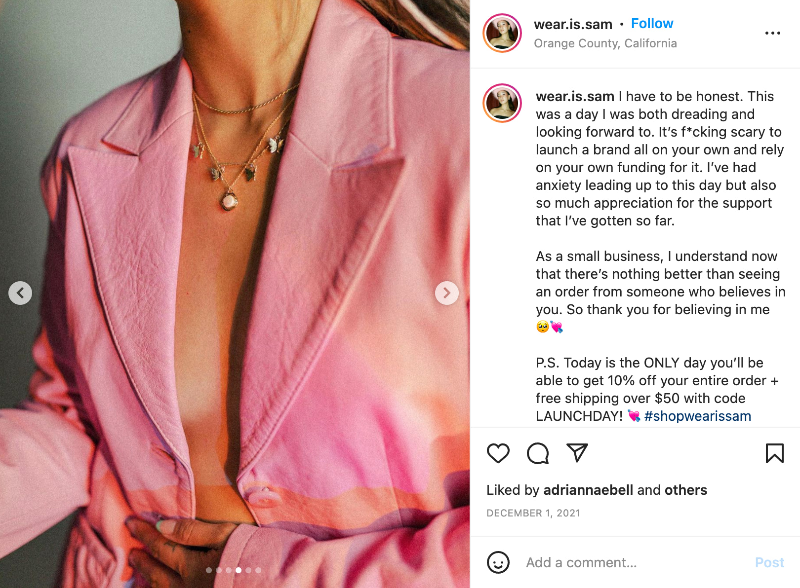 我nstagram post advertising wear.is.sam's online store launch