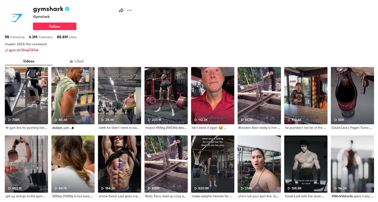 Gymshark's TikTok profile