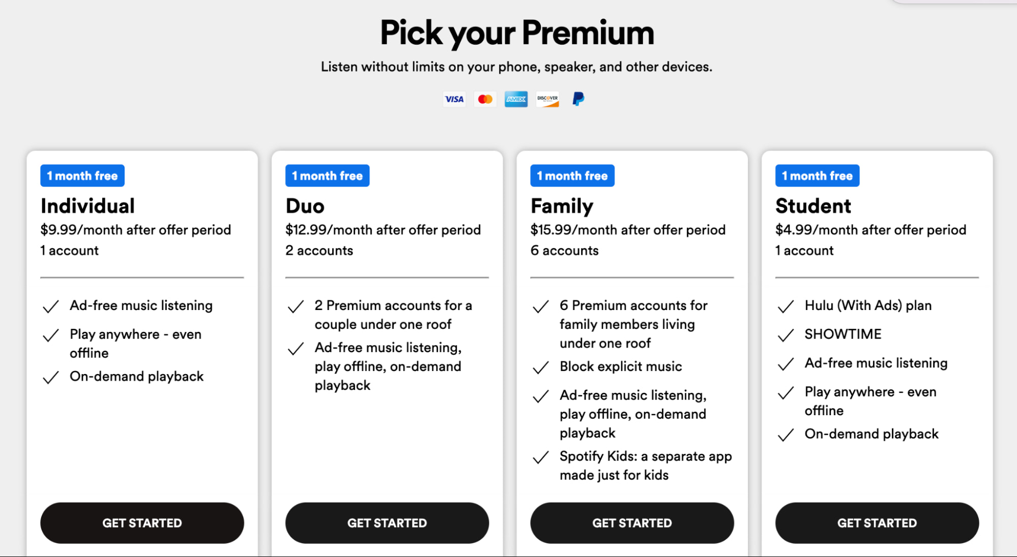 Spotify付费计划的截图