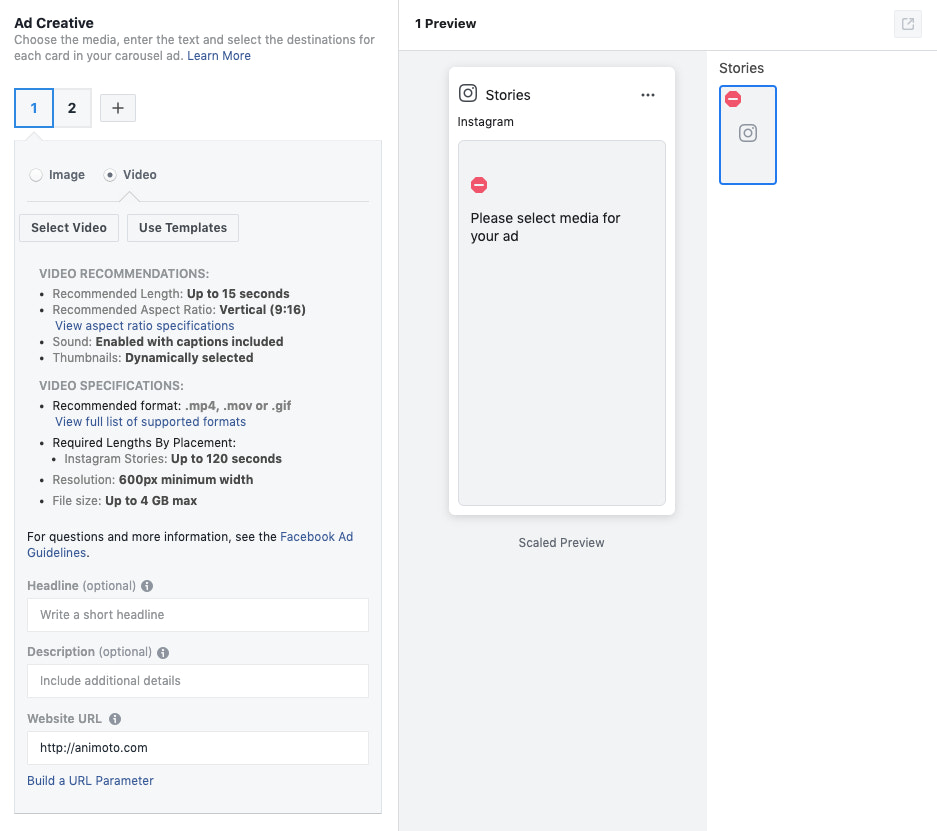 最终广告活动的Instagram广告控制面板图片