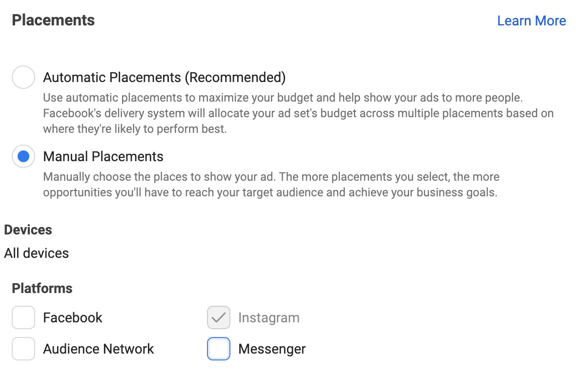 setting up placements in Ads Manager