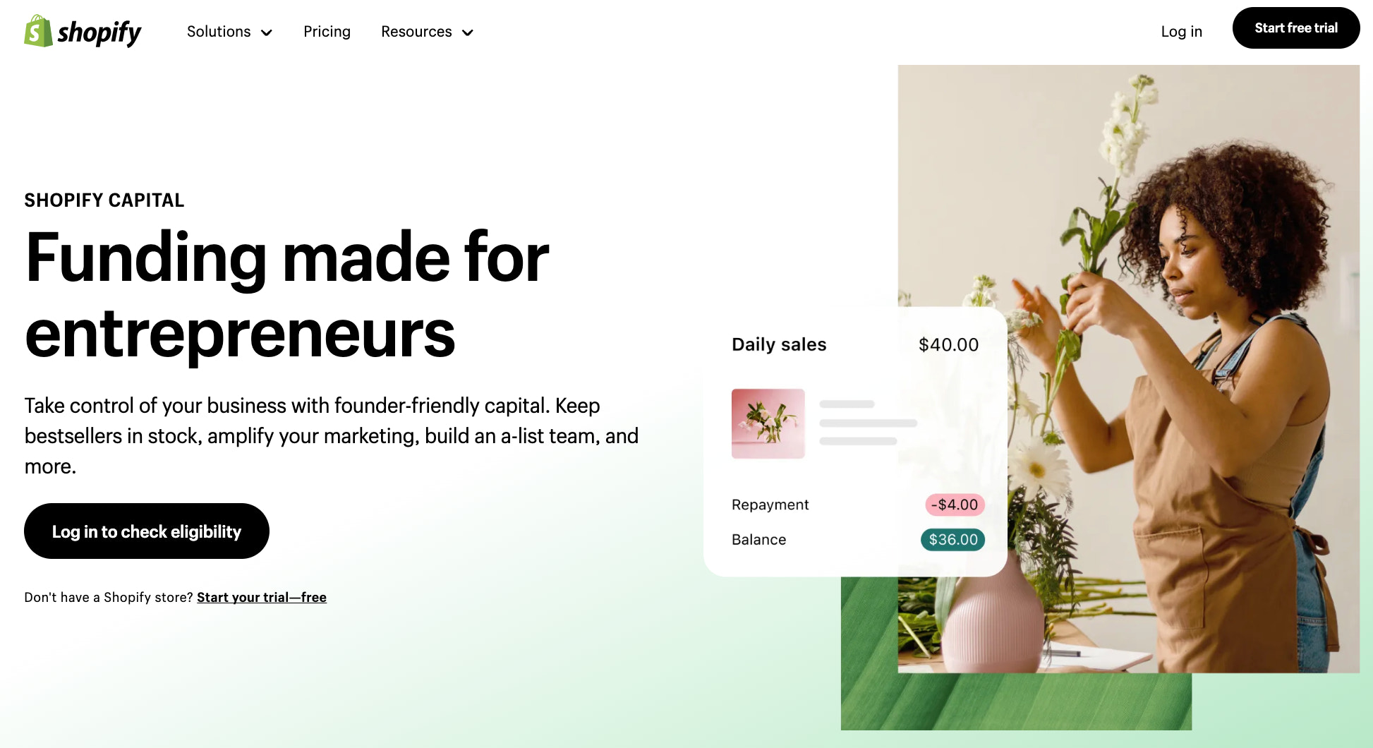 screenshot of Shopify Capital webpage