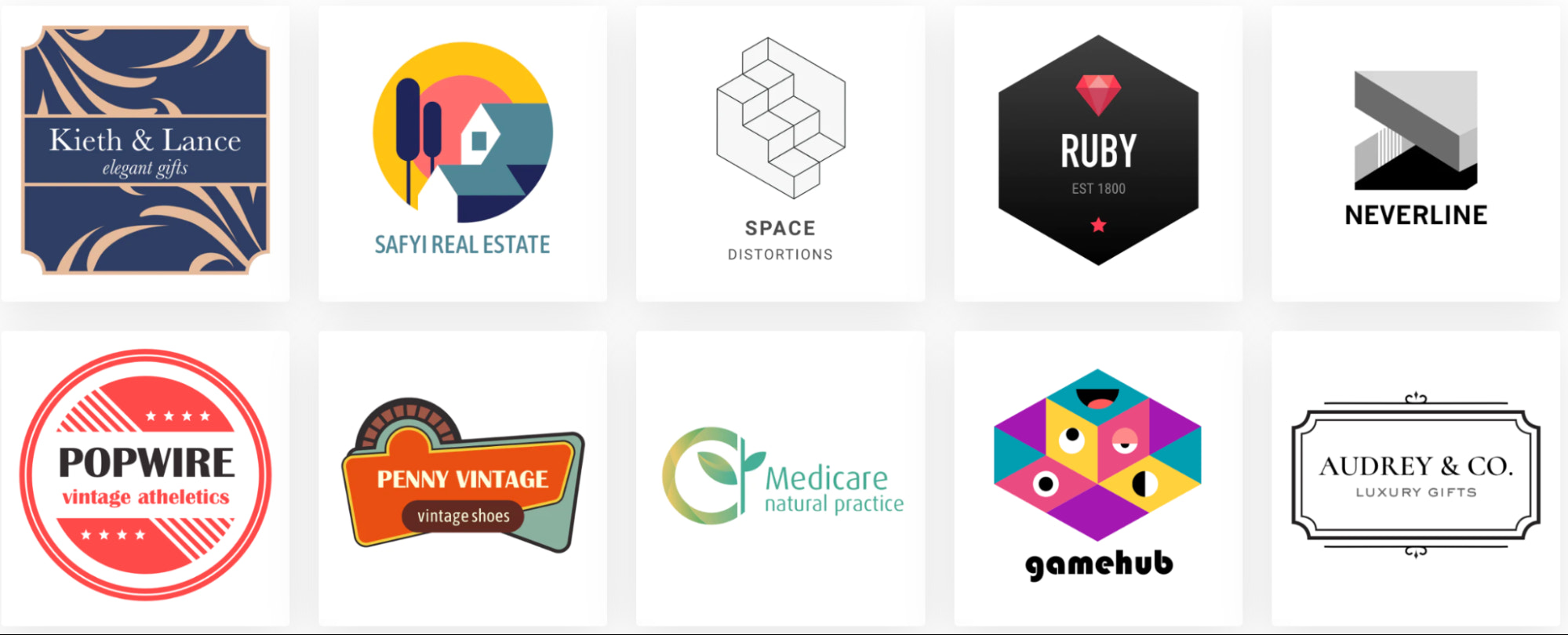 screenshot of business card examples by hatchful