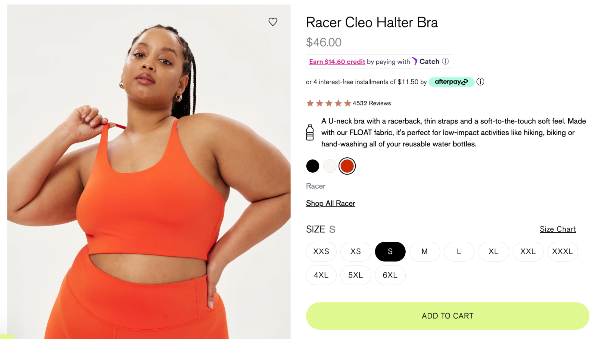screenshot of Girlfriend Collective product page with Afterpay