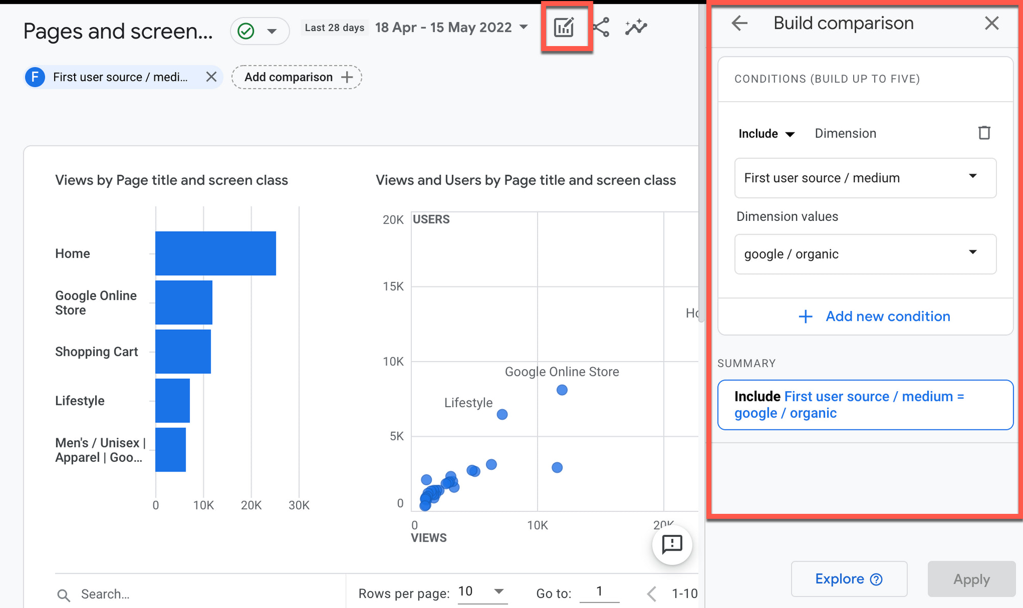 在谷歌Analytics 4中构建一个比较视图