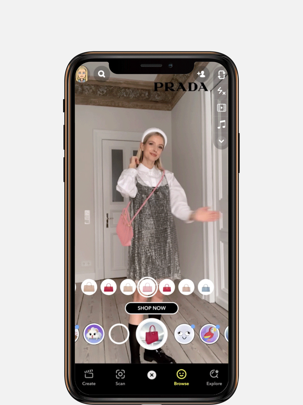 Prada uses lenses to let customers “try on” its new line of bags.