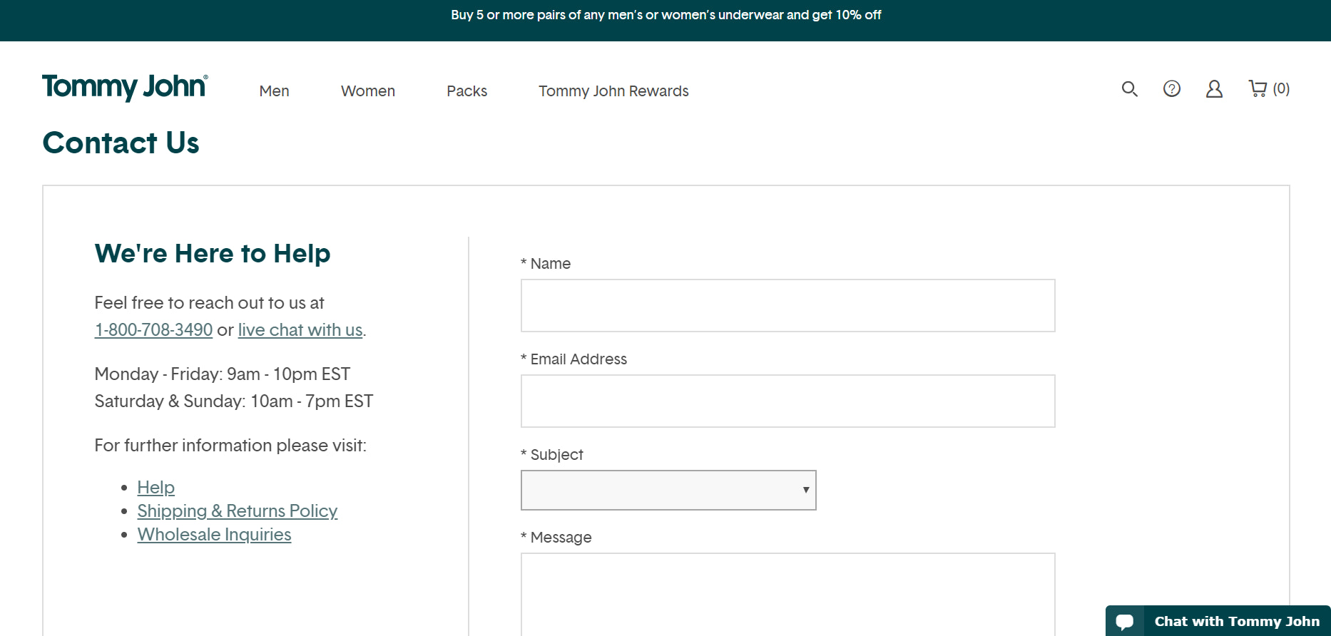 汤米约翰联系我们页面