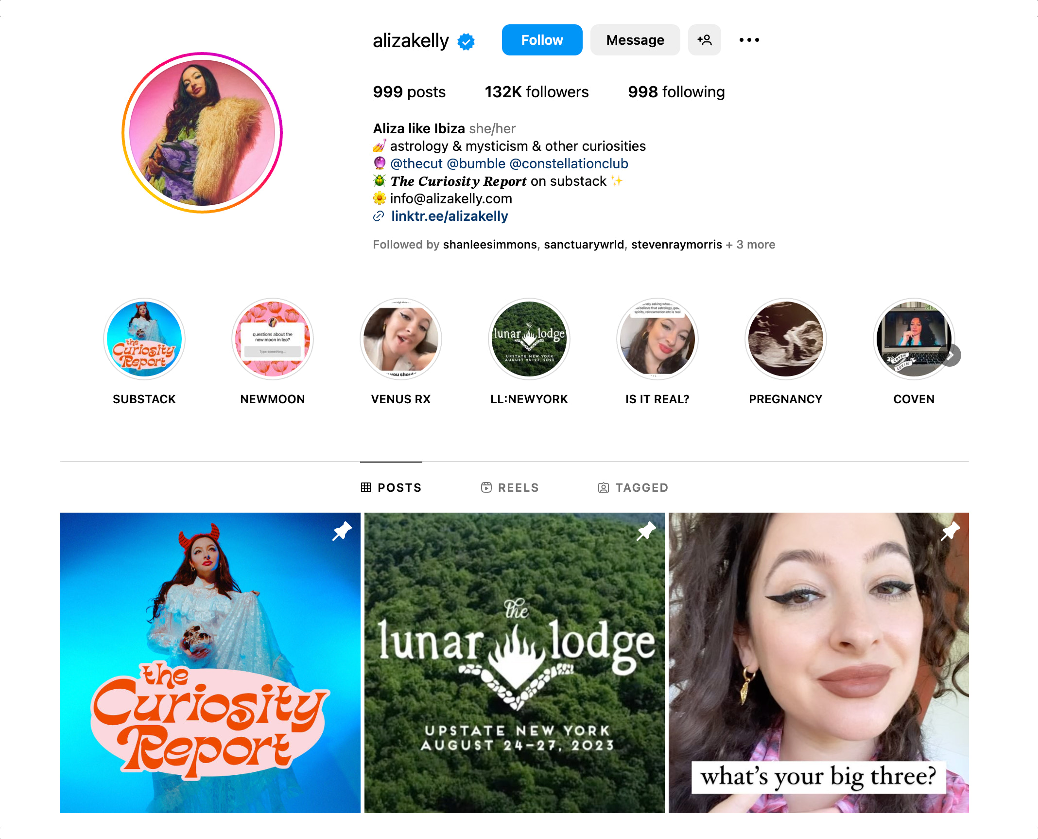 Instagram profile page and bio